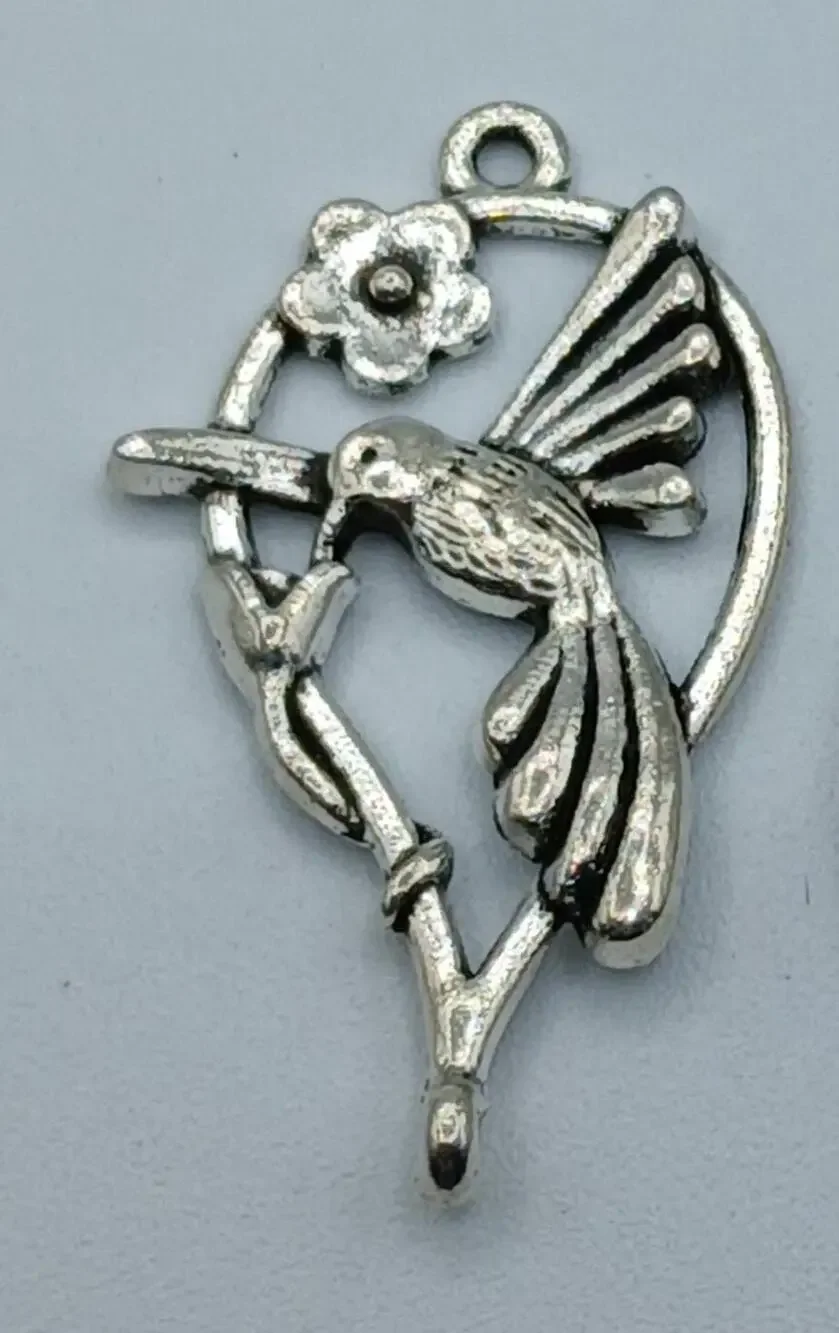 Silver Tone Hummingbird Charm Pendant Connector 12pcs